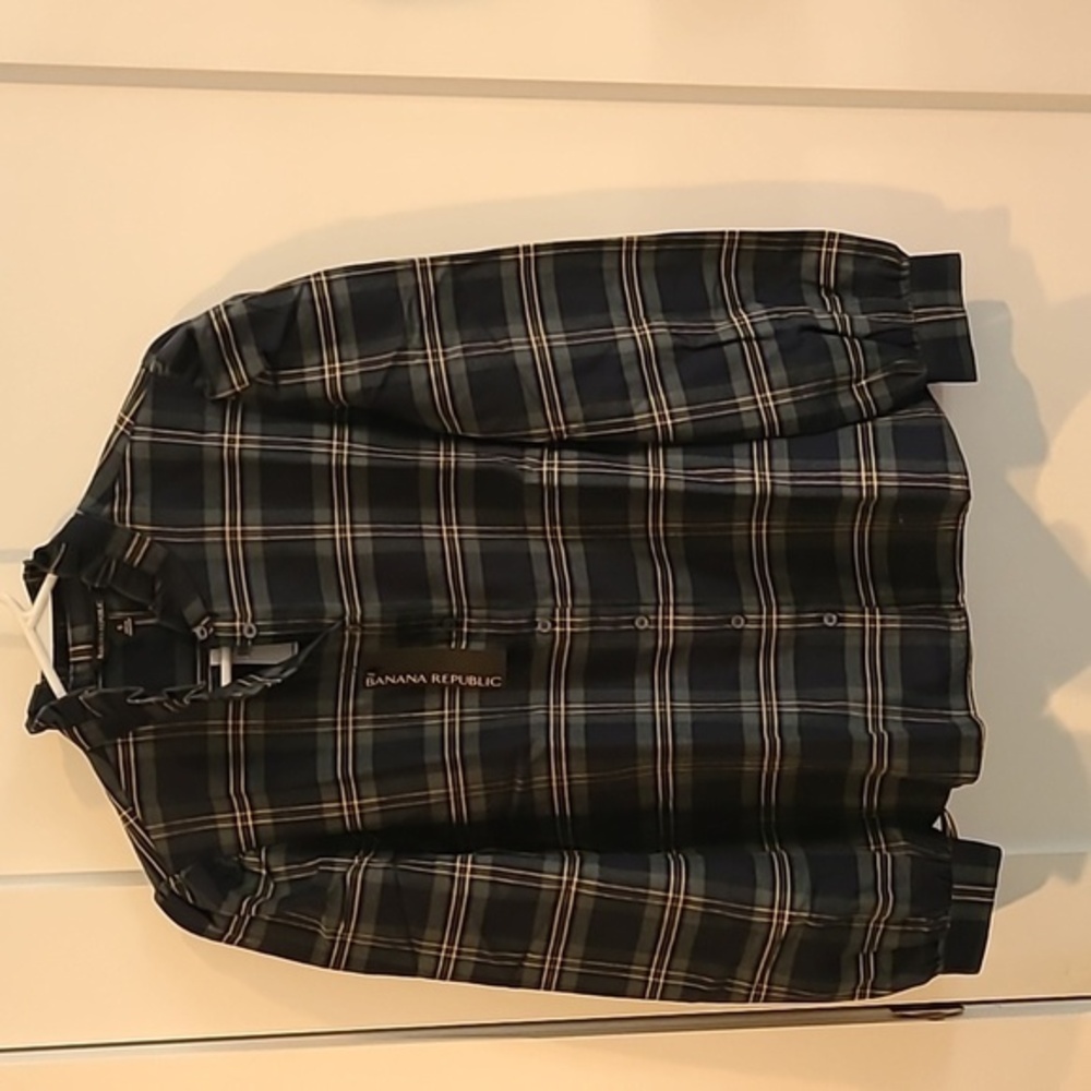 BANANA REPUBLIC | Plaid‎ Ruffle Neck Top | NWT